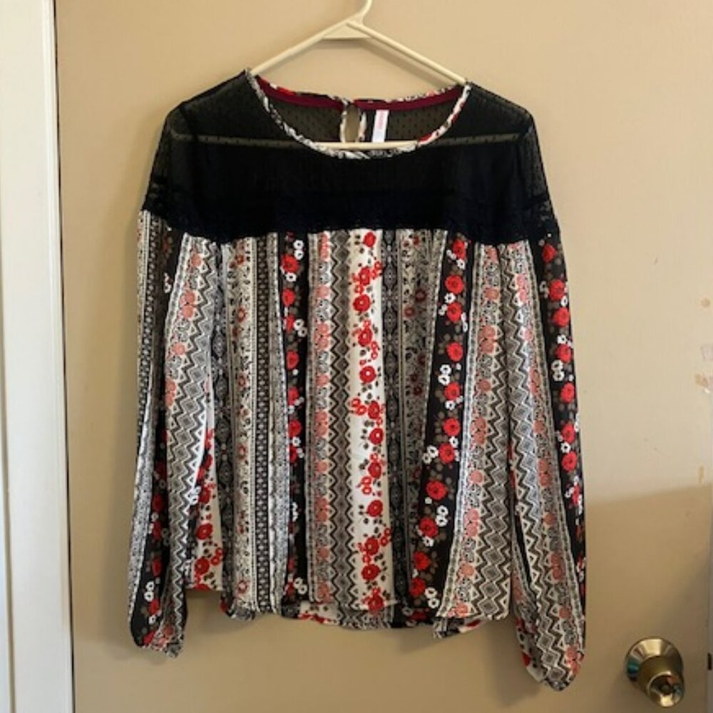 Boho Style Floral with Swiss Dots Blouse